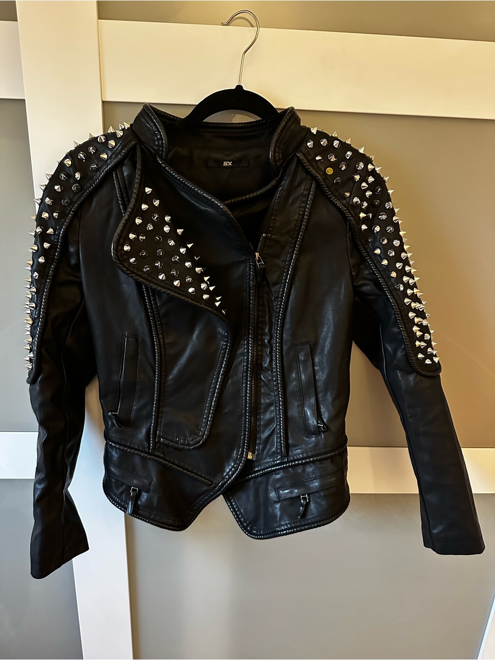 Black Studded PU Leather Moto Jacket - Women